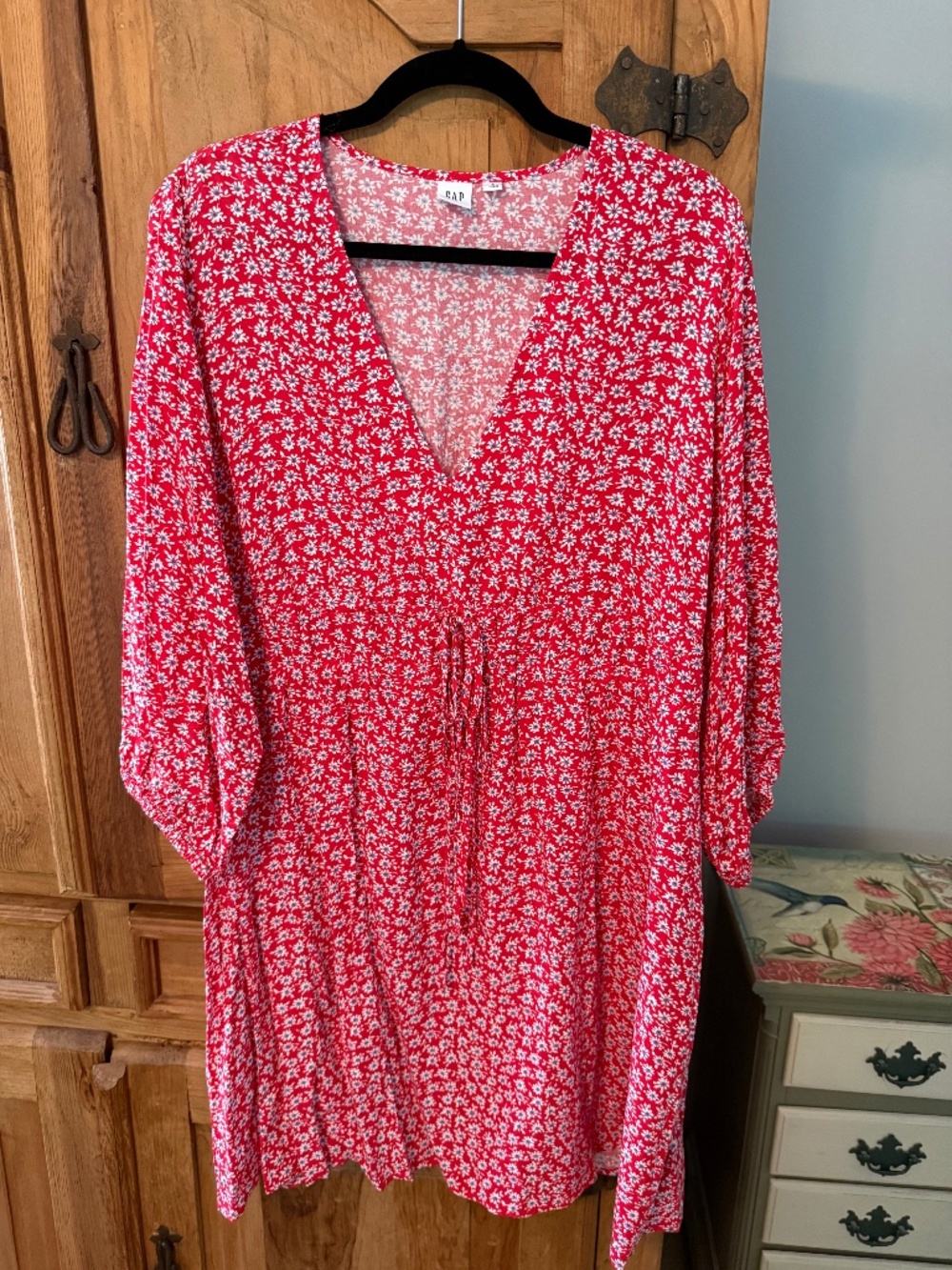 GAP Red & White Ditsy Floral V-Neck Dress | Large